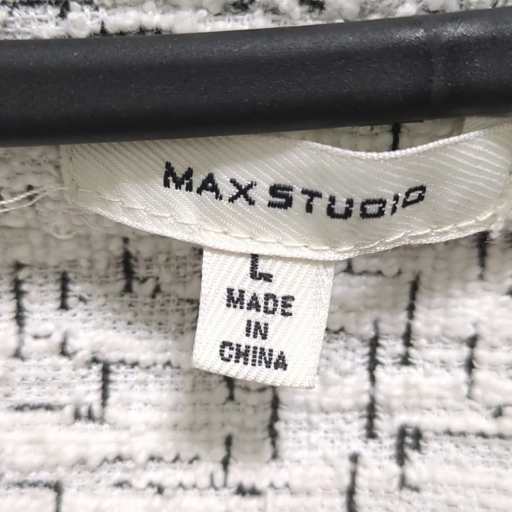 Max studio white & black open front blazer with fringe edging - Picture 5 of 15